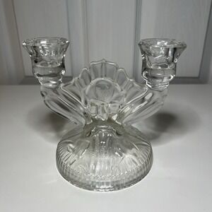 Vintage Jeannette Iris‎ and Herringbone Clear Double Candle Holders